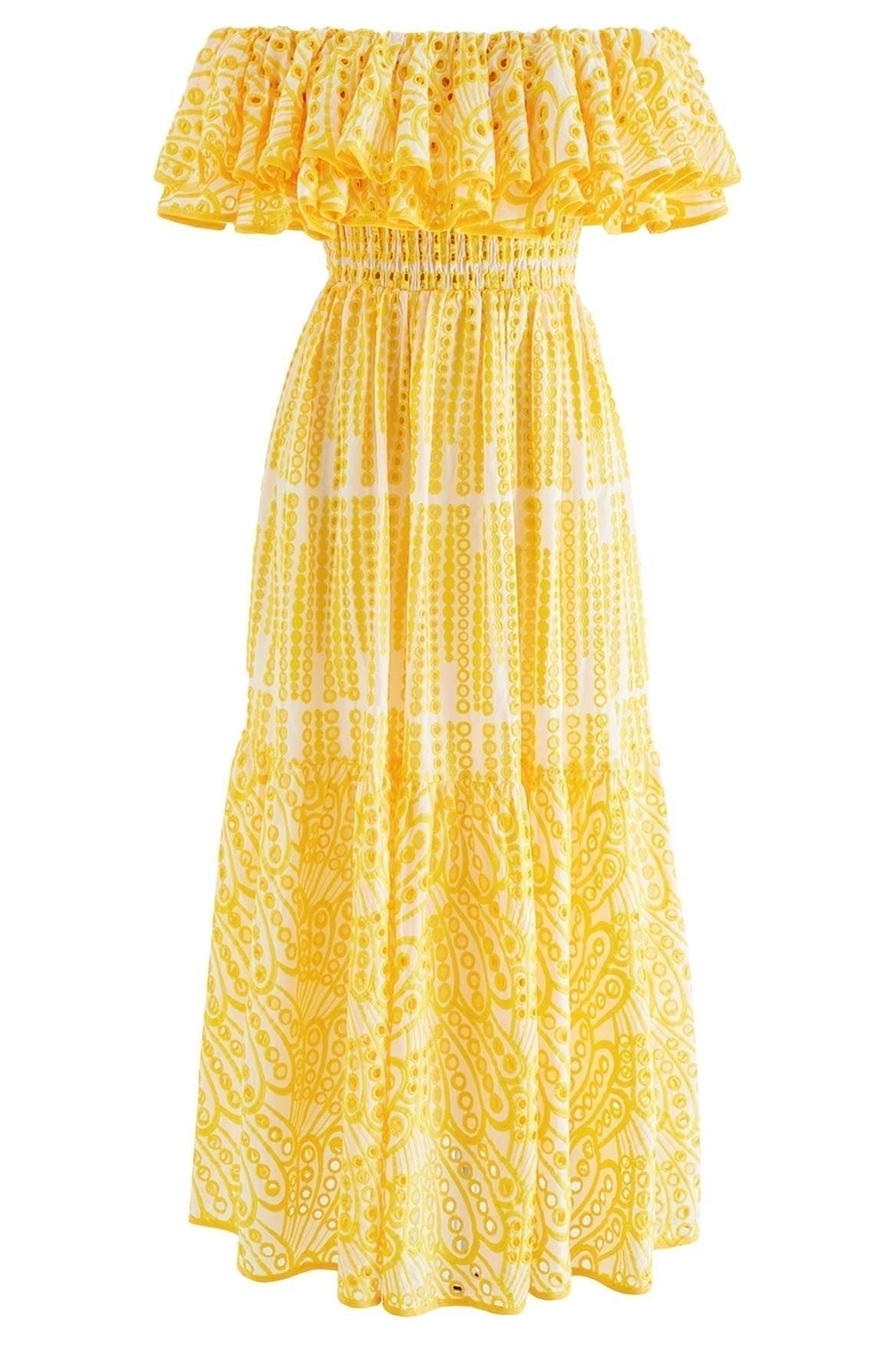 Waleska® | Off-The-Shoulder A-Line Flare Midi Dress With Embroidered Lace