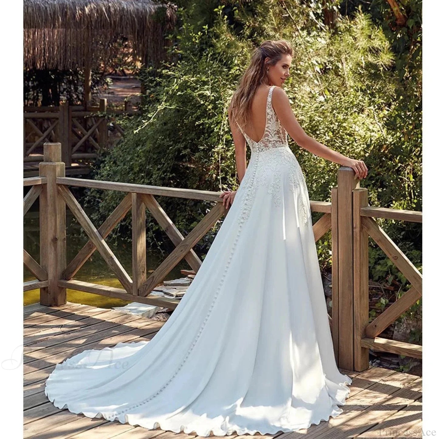 Double Strap Deep V-Neck Lace Wedding Dress