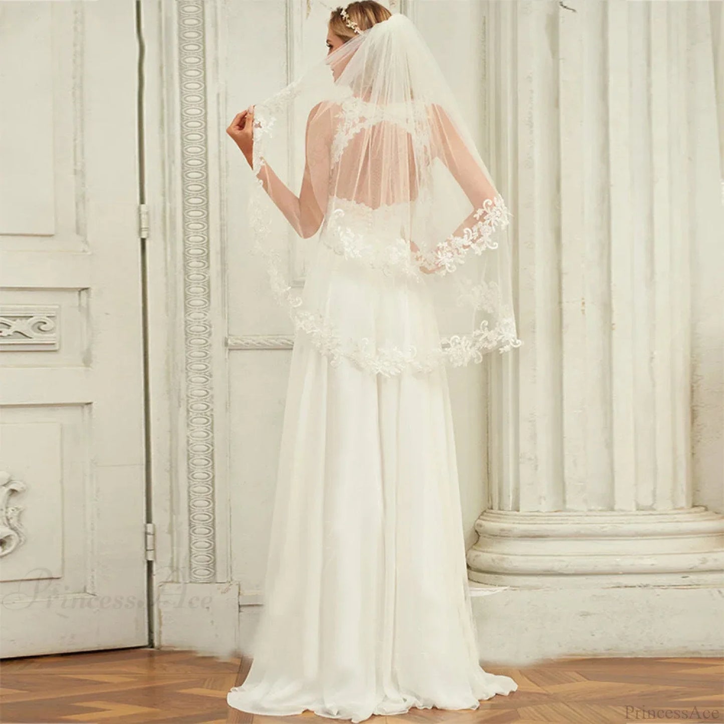 Double Strap Deep V-Neck Lace Wedding Dress