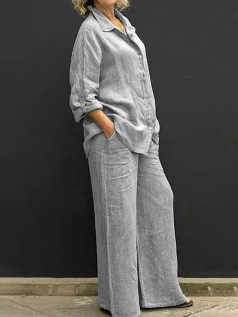 Noelia® | Casual Linen Blouse And Pants Set