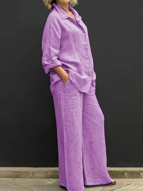 Noelia® | Casual Linen Blouse And Pants Set