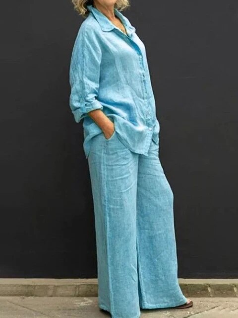 Noelia® | Casual Linen Blouse And Pants Set