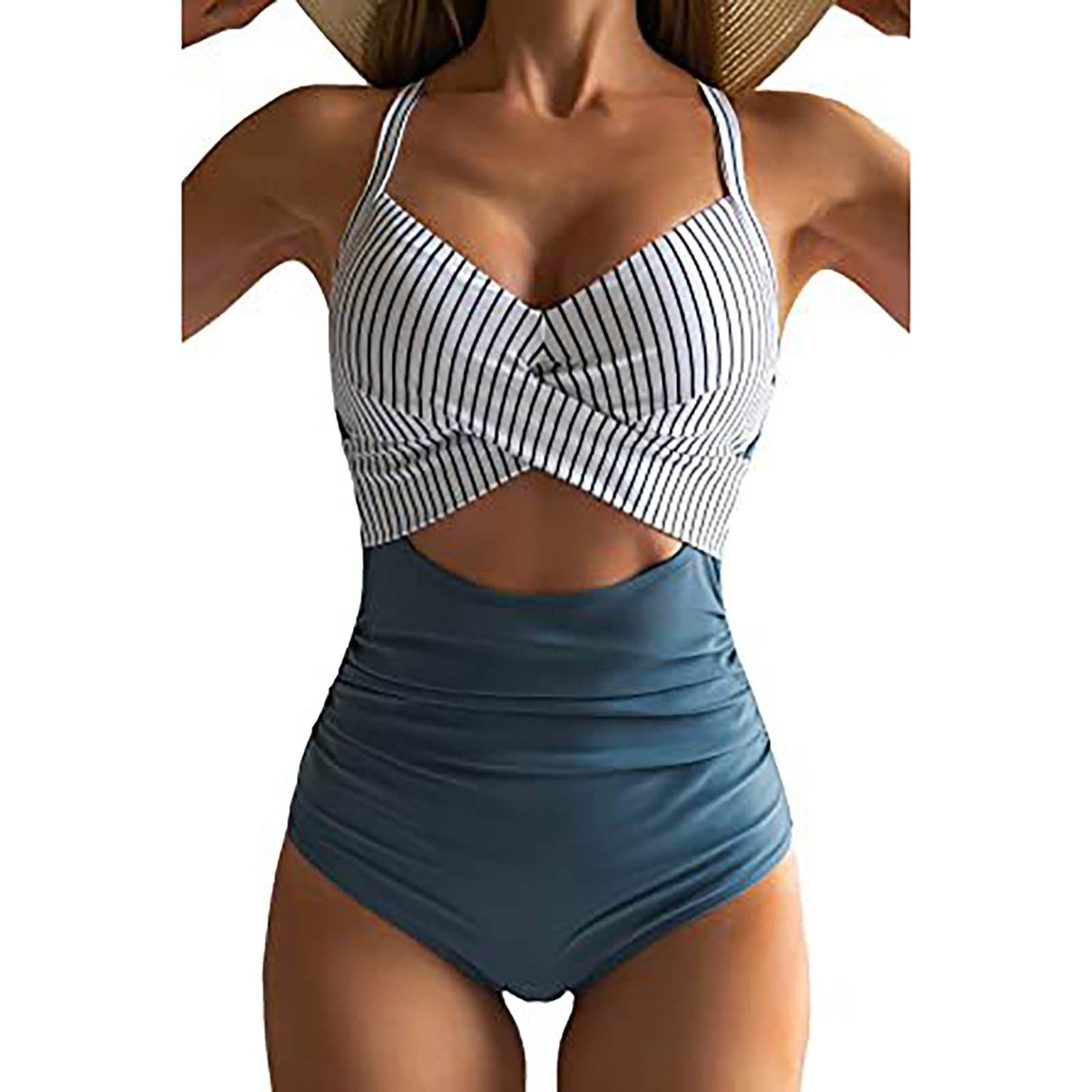 Diana® | Hollow Cross Halter Padded Contrast Swimsuit