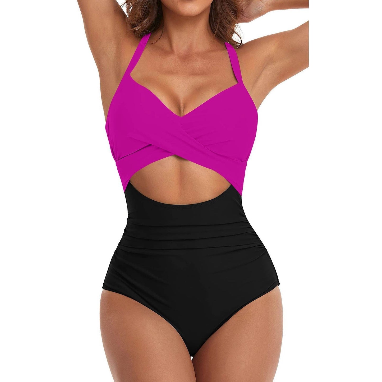 Diana® | Hollow Cross Halter Padded Contrast Swimsuit