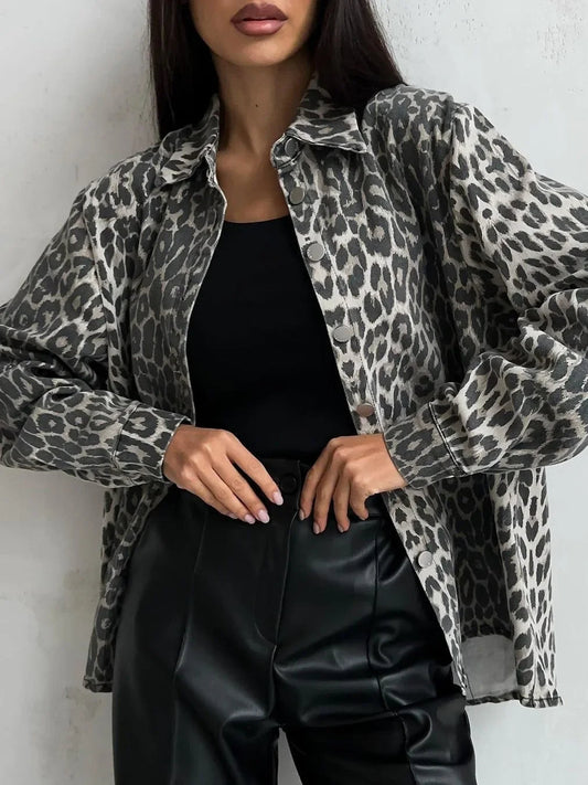 Mirjam | Women's leopard print denim jacket
