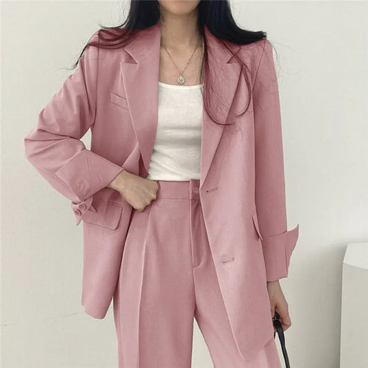 Cayetana® | Women's solid-color blazer and straight-cut pants set