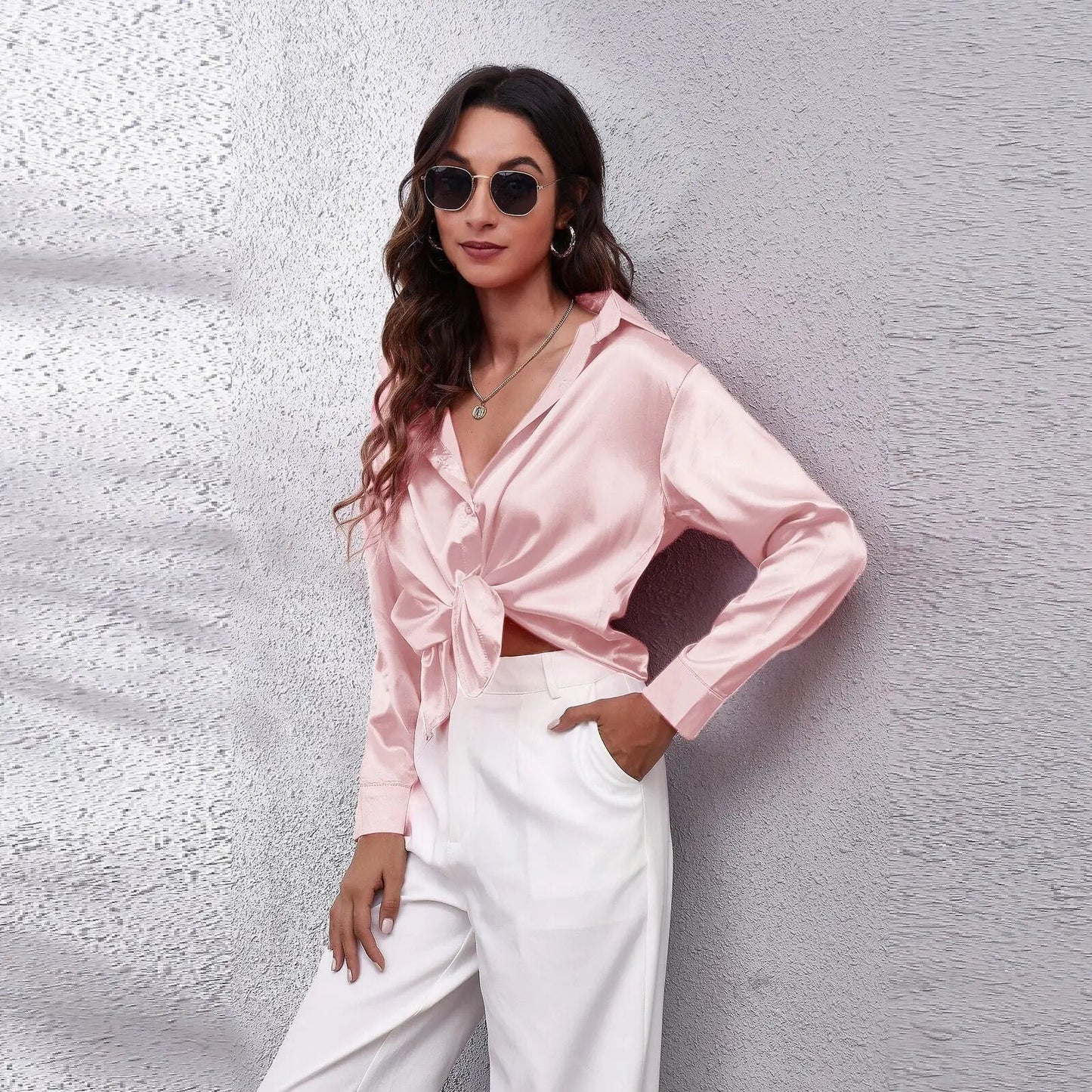 Soraya® | Satin Shirt Silk Top