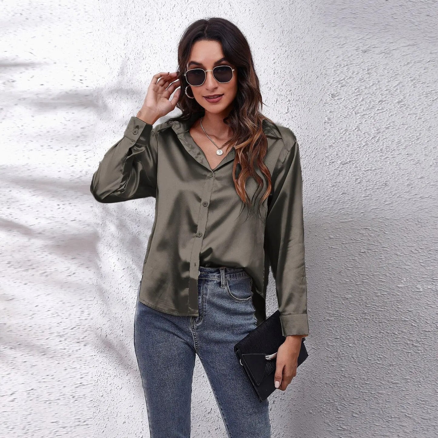 Soraya® | Satin Shirt Silk Top