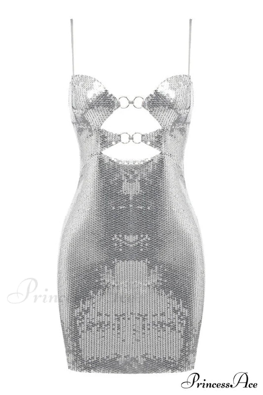 Draped Bra Mini Dress Graceful With Double Metal Ring