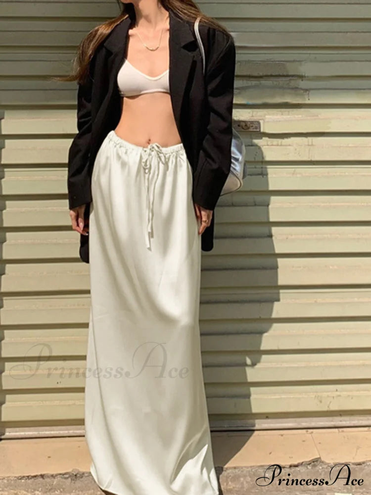 Drawstring Satin Graceful Maxi Skirt