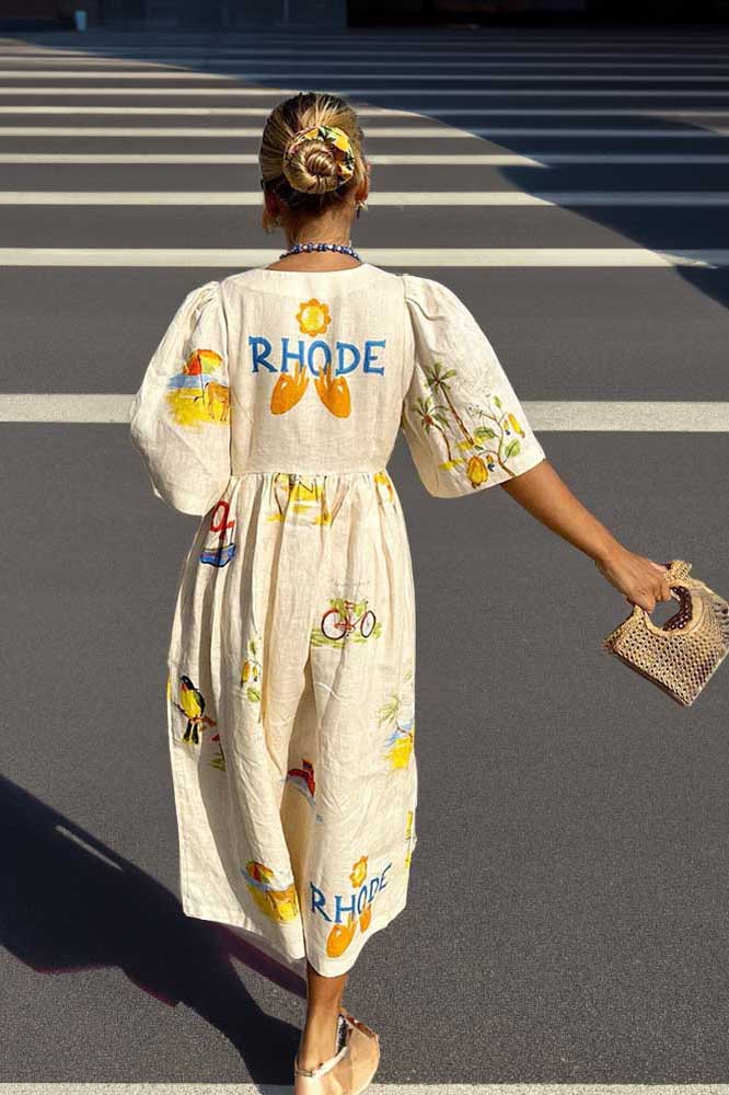 Yolaina® | Printed Linen Midi Dress