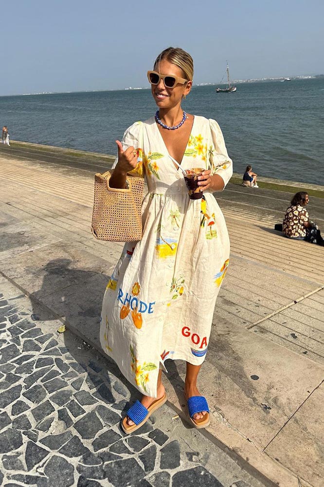 Noelia® | Printed Linen Midi Dress