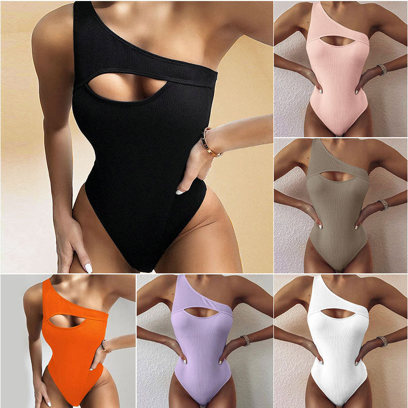 Kristi® | New Bikini Solid Color One-Shoulder One-Piece Swimsuit Women