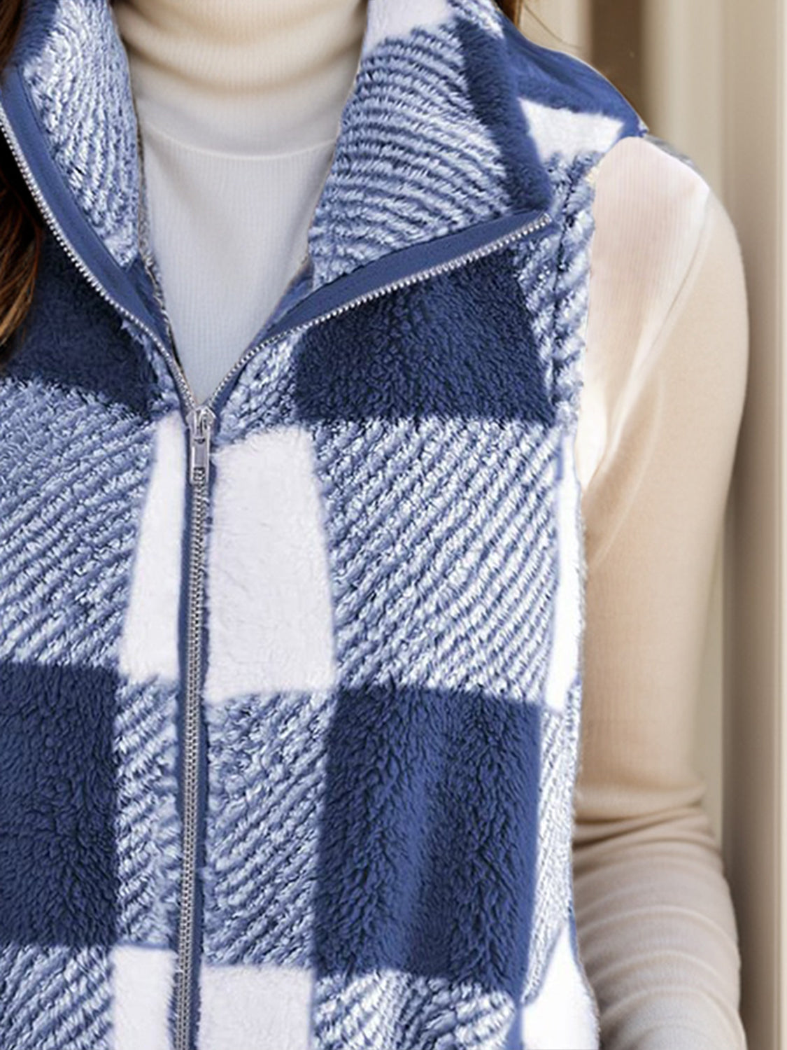 Anja | Full size checked vest coat with pockets