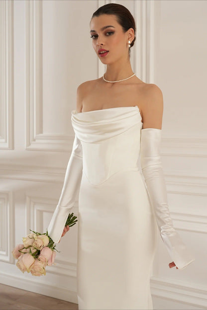 Minimalist Elegant Ruched Satin Mermaid Reception Dress