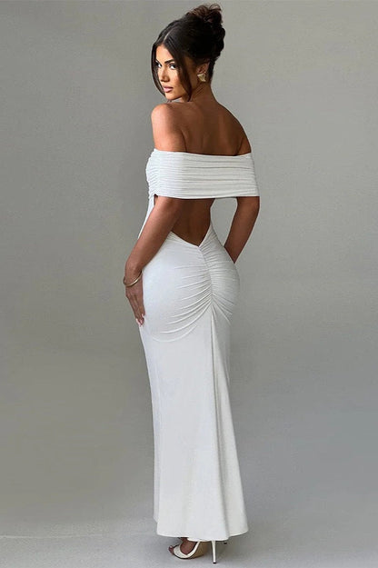 Solid Off Shoulder Ruched Formal Dress