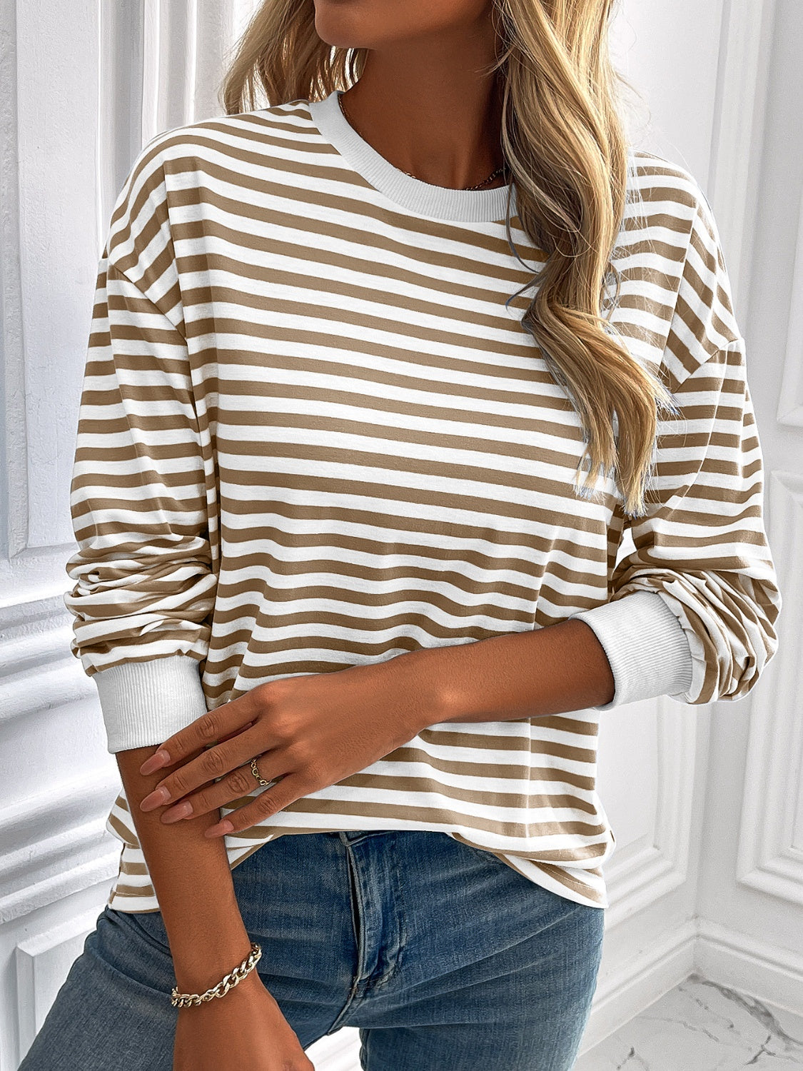 Constance | Ivy Lane striped long sleeve crew neck sweatshirt