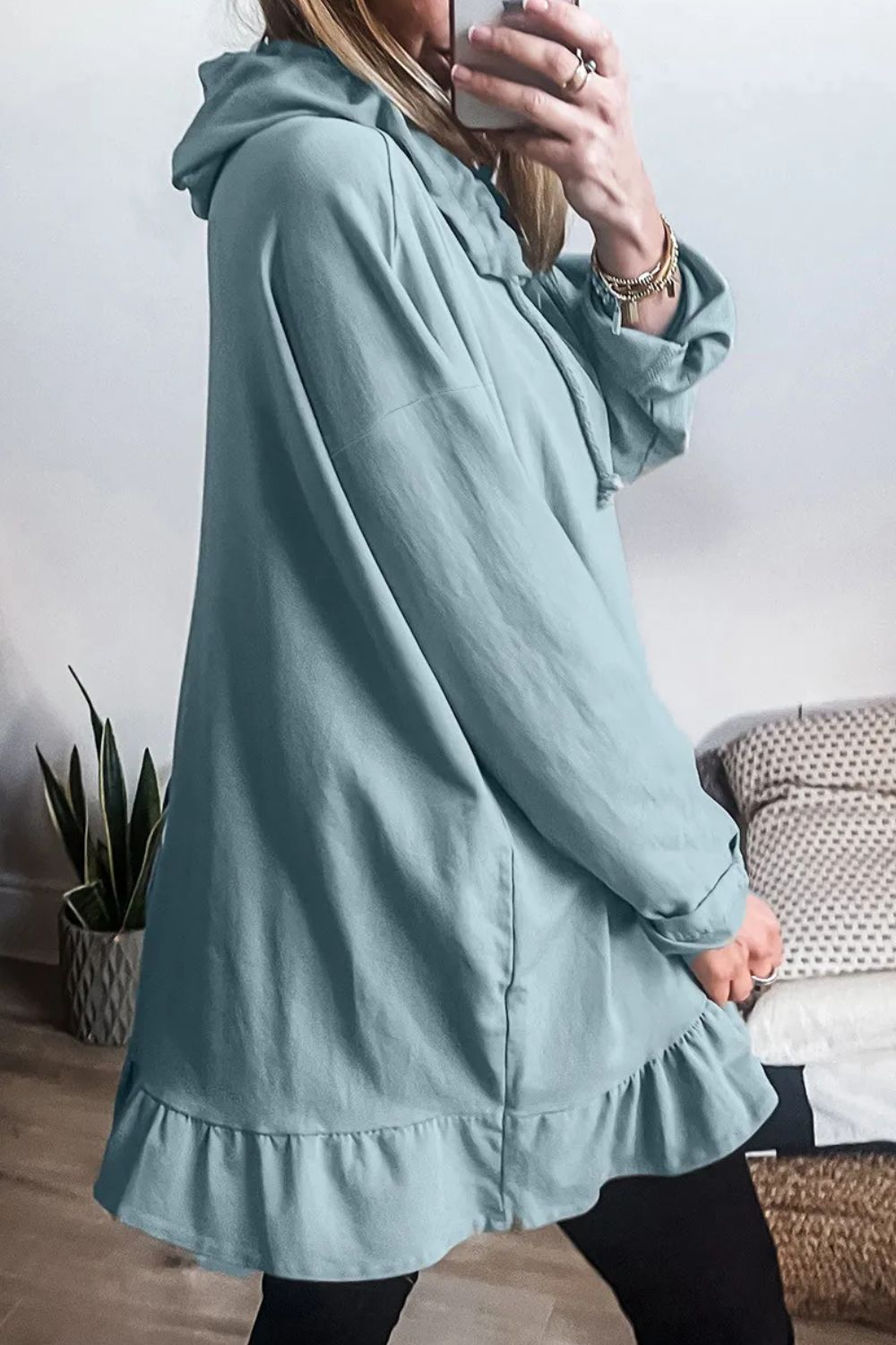 Elsa | Long sleeve drawstring hoodie with ruffles and dropped shoulder