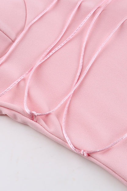 Floral Cup Detail Lace-Up Bodycon Maxi Dress