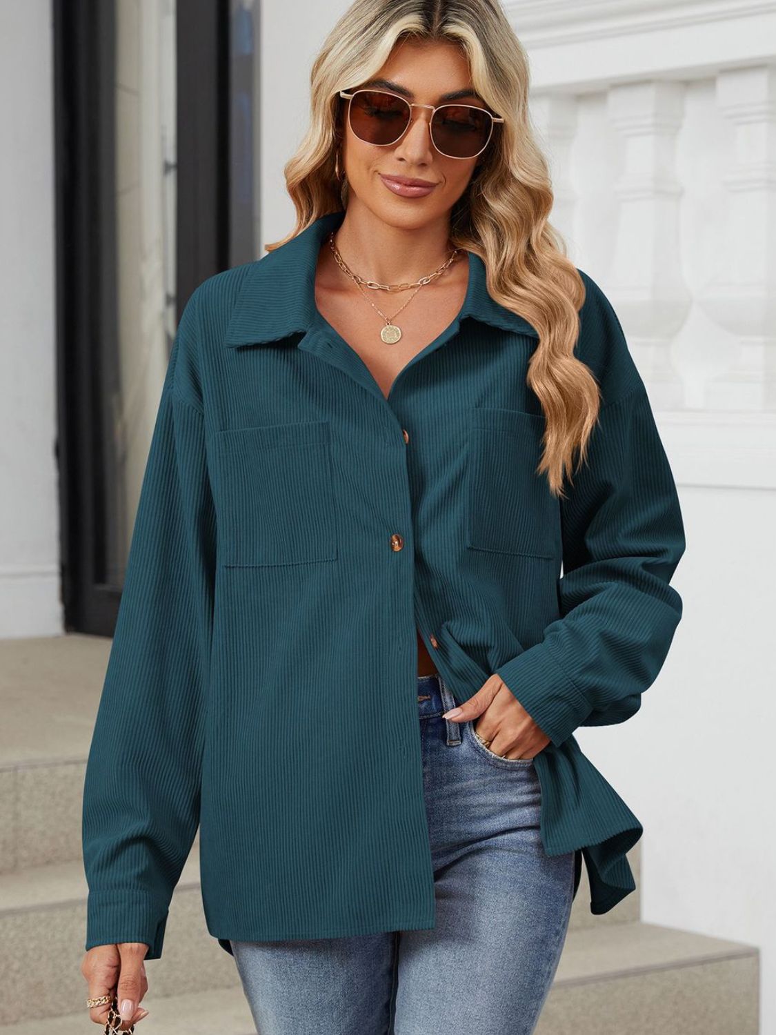 Ines | Long-sleeved outerwear with a button placket and dropped shoulders