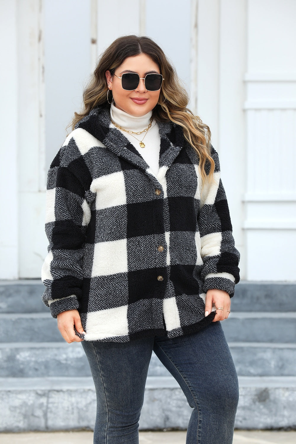 Isadora | Oversized checked hoodie with buttons