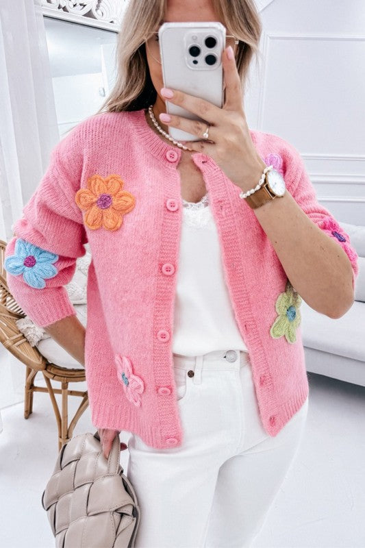 Nadine | Knitted cardigan with floral pattern and buttons