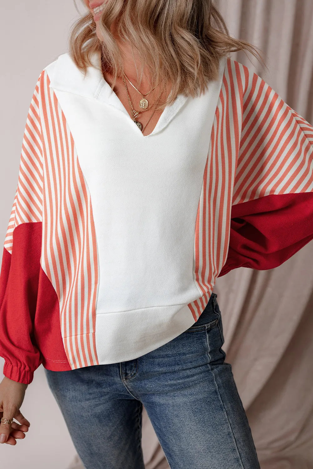 Frieda | Striped long-sleeved collared sweatshirt
