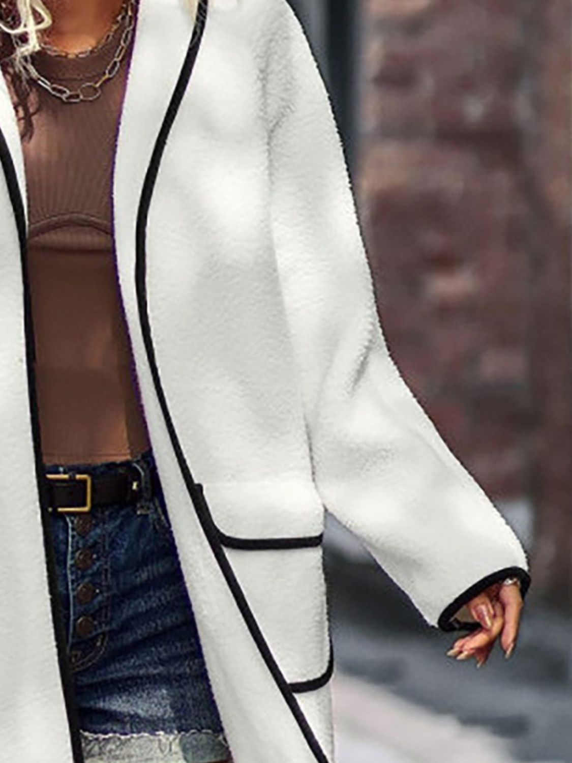 Claudia | Full size long sleeve coat with contrast trim and pockets