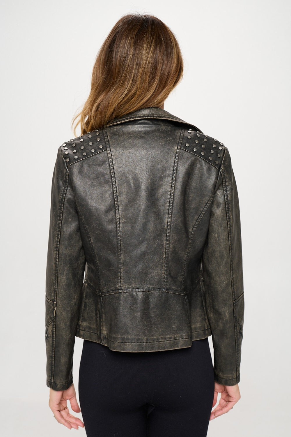 Edna | Classic moto faux leather jacket with studs