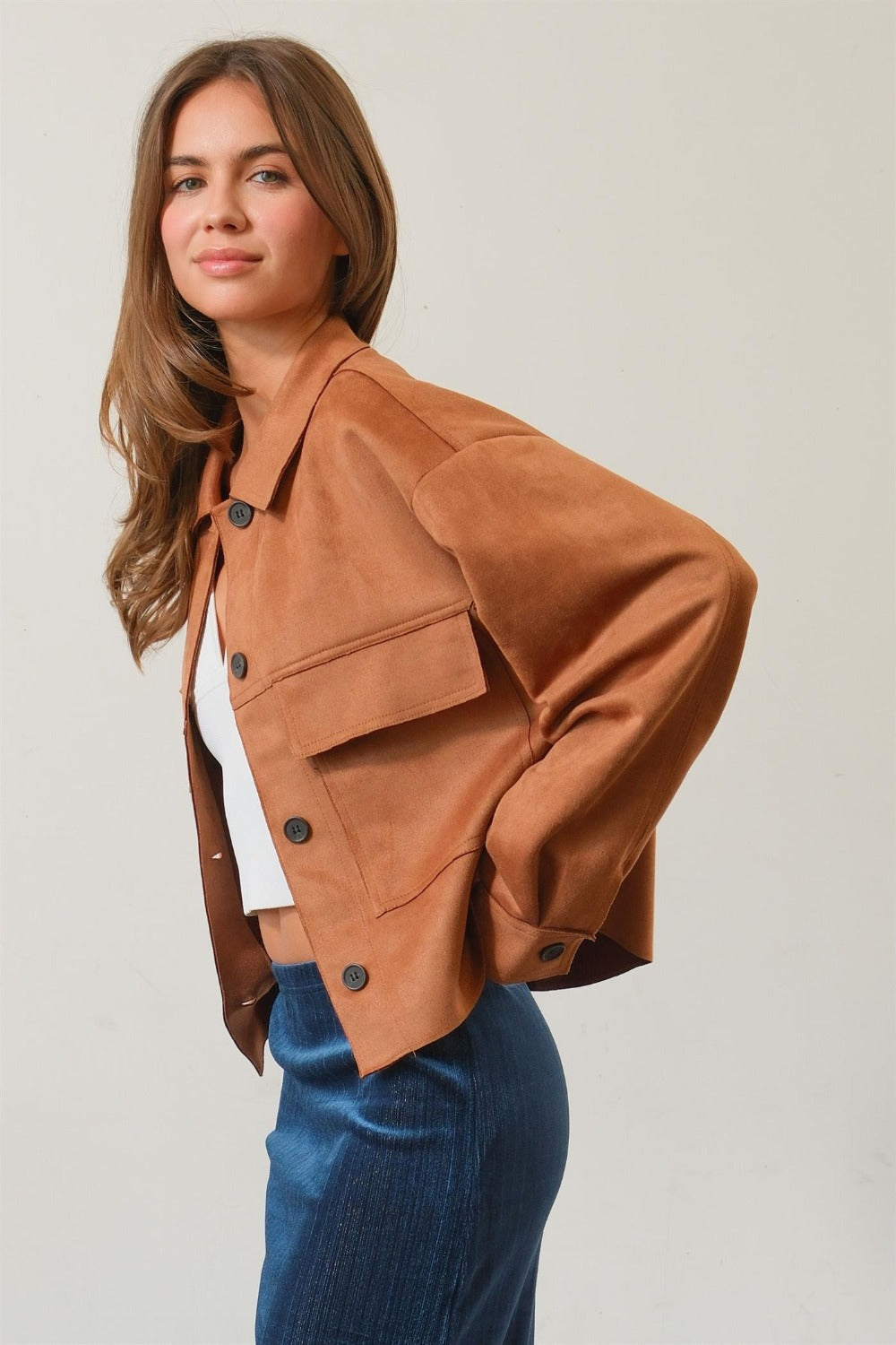 Nathalie | Short suede jacket with button placket