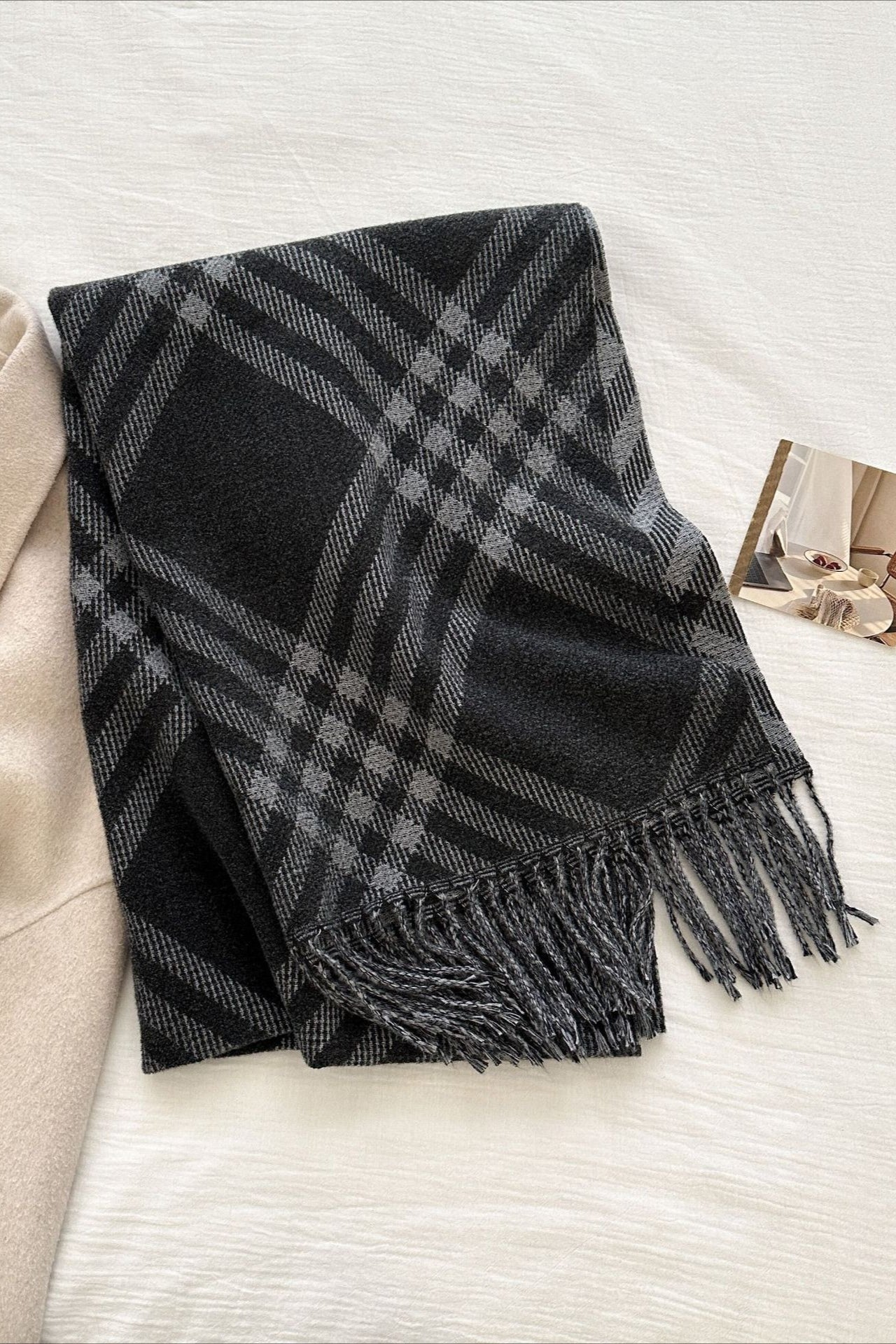 Double-Sided Plaid Festive Faux Cashmere Warm Scarf