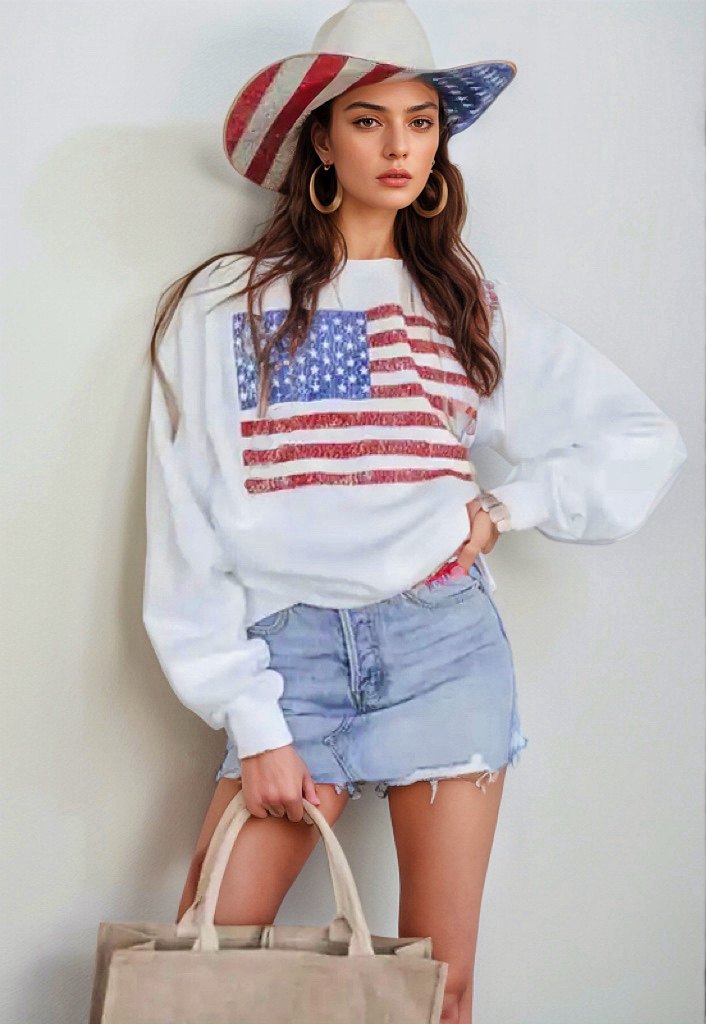 Xandra | Long sleeve crew neck sweatshirt with US flag