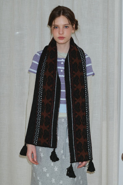 Wool Blend Fair Isle Fringed Soft Scarf