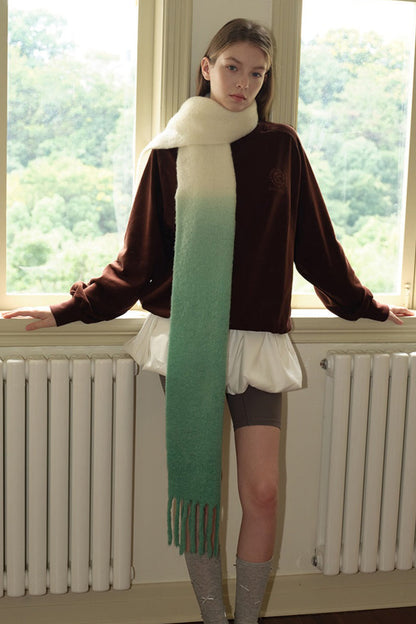 40% Wool Blend Contrast Color Tie-Dye Gradient Scarf