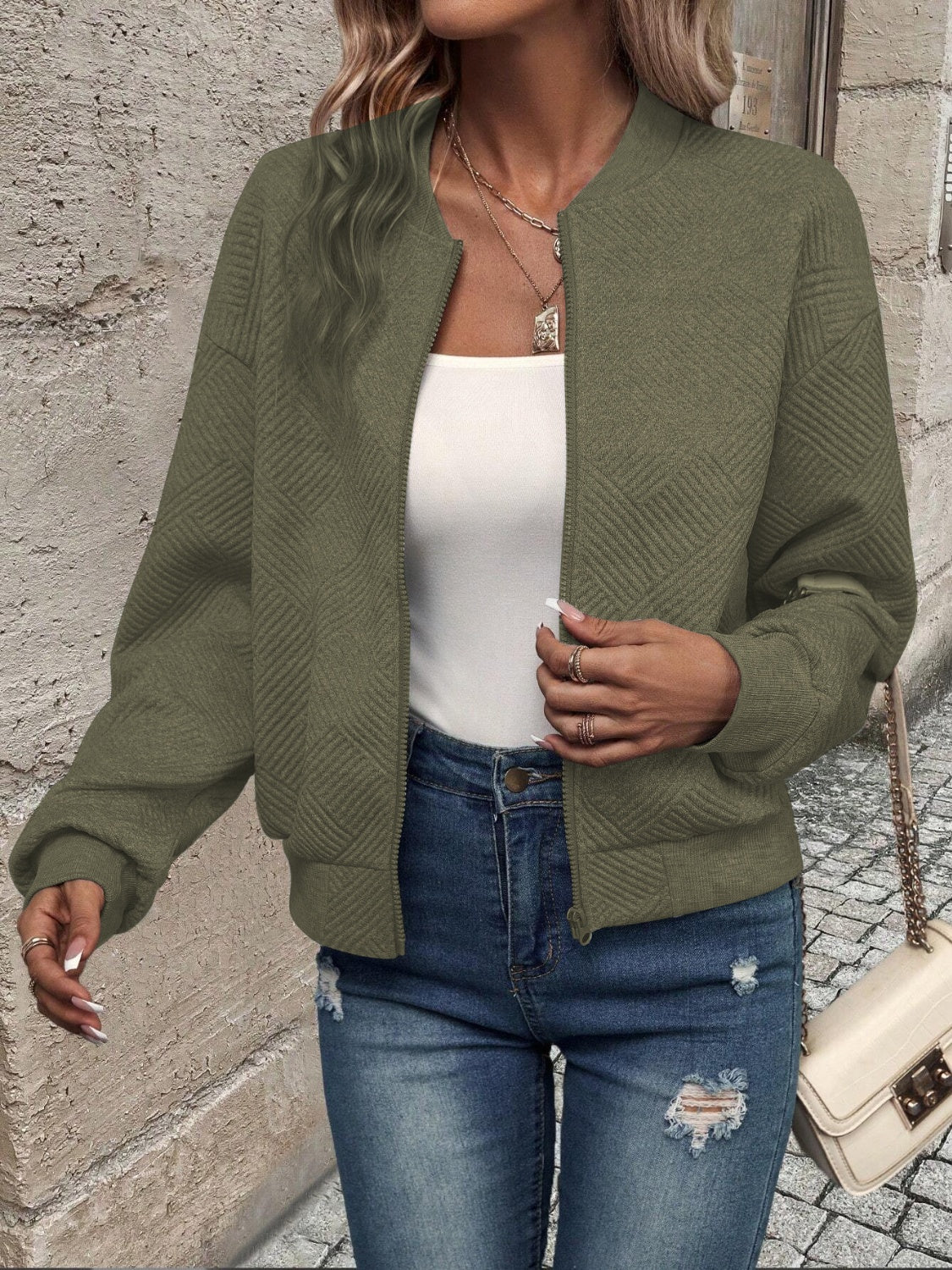 Stefanie | Structured long sleeve jacket with zip fastening