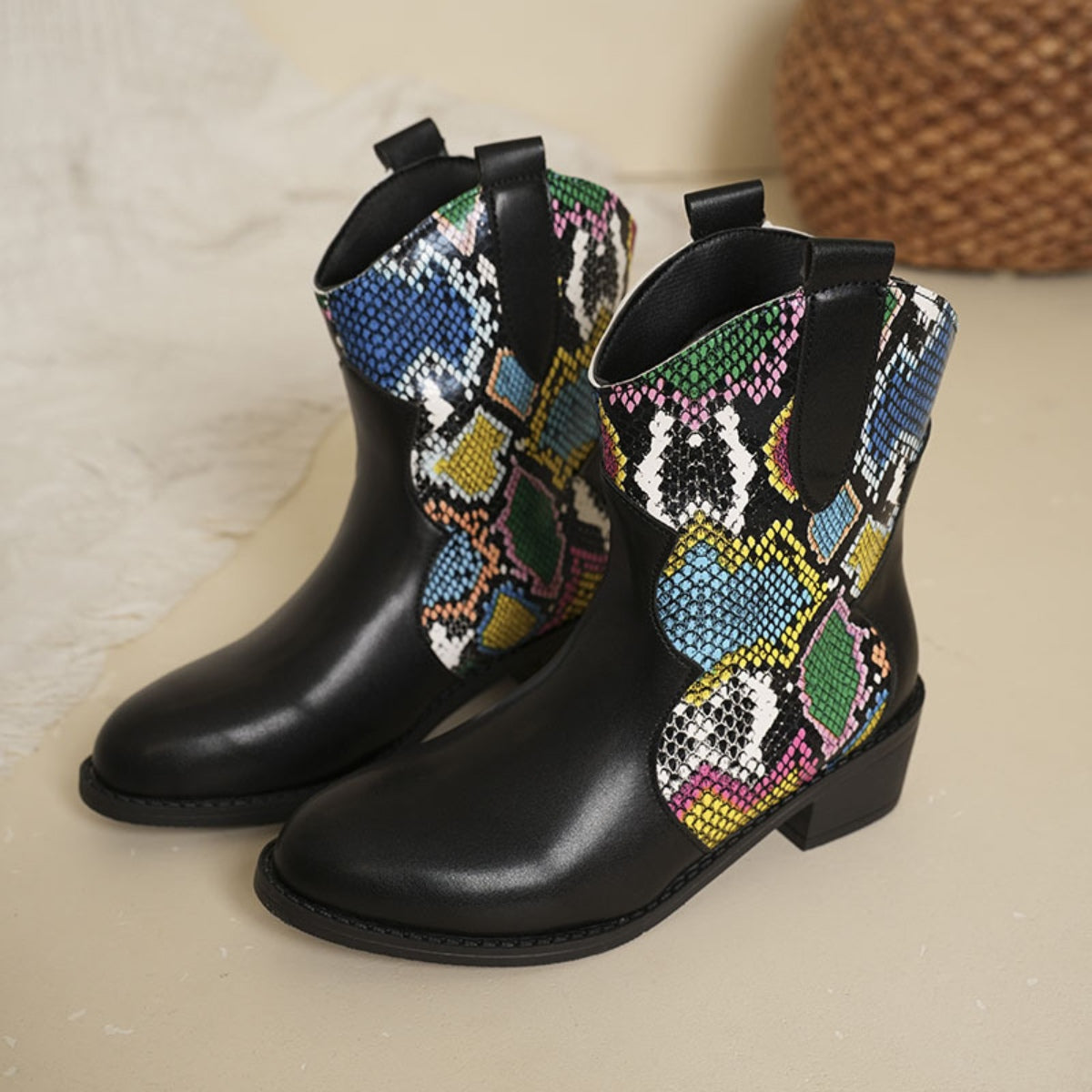 Jacqueline | Color block PU leather boots