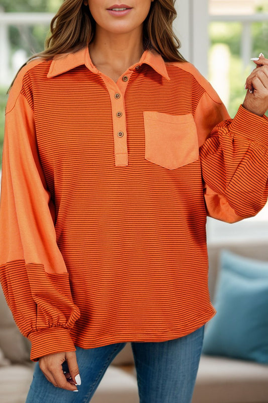 Magda | Striped half button long sleeve sweatshirt