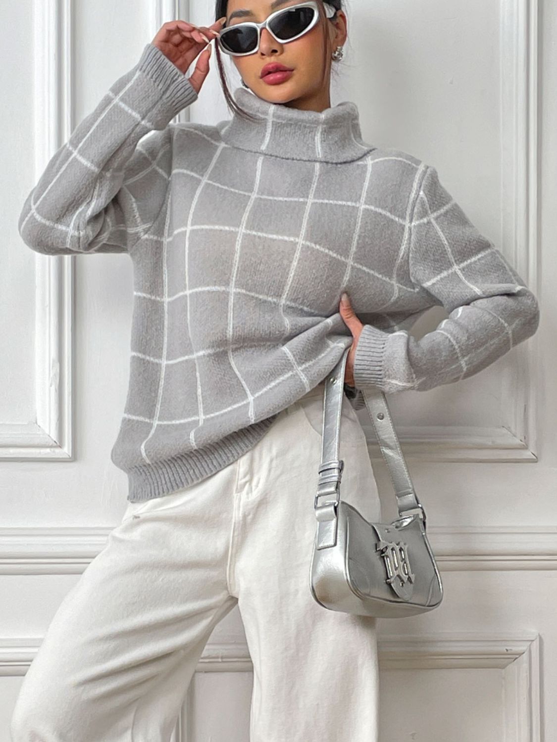Marie | Checked turtleneck sweater with long sleeves