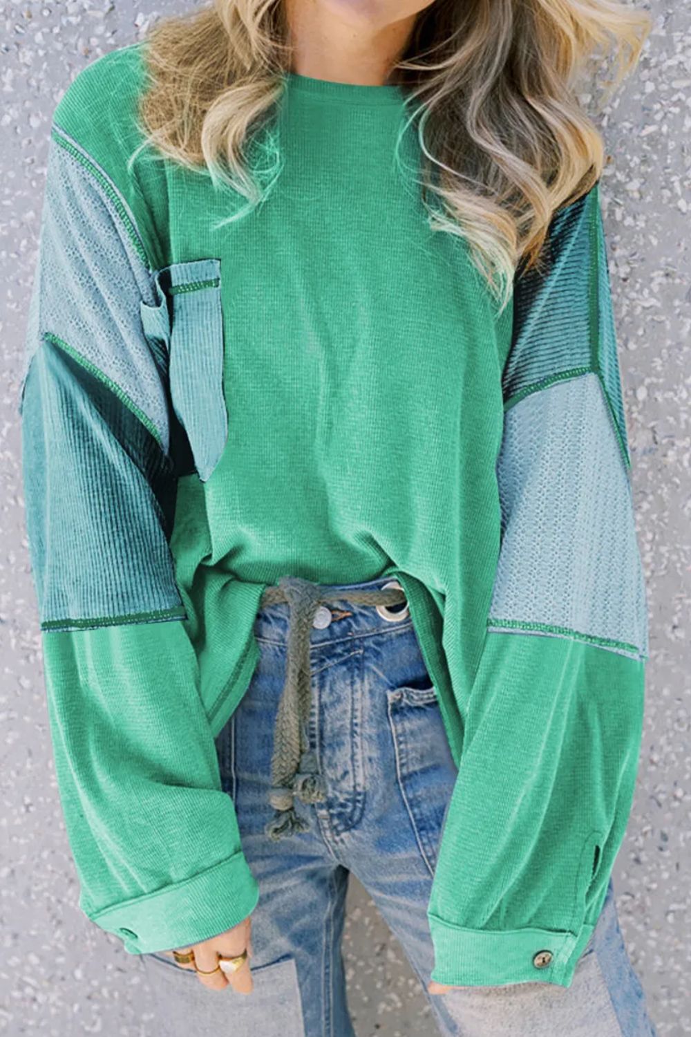 Tereza | Patchwork color block long sleeve crew neck top