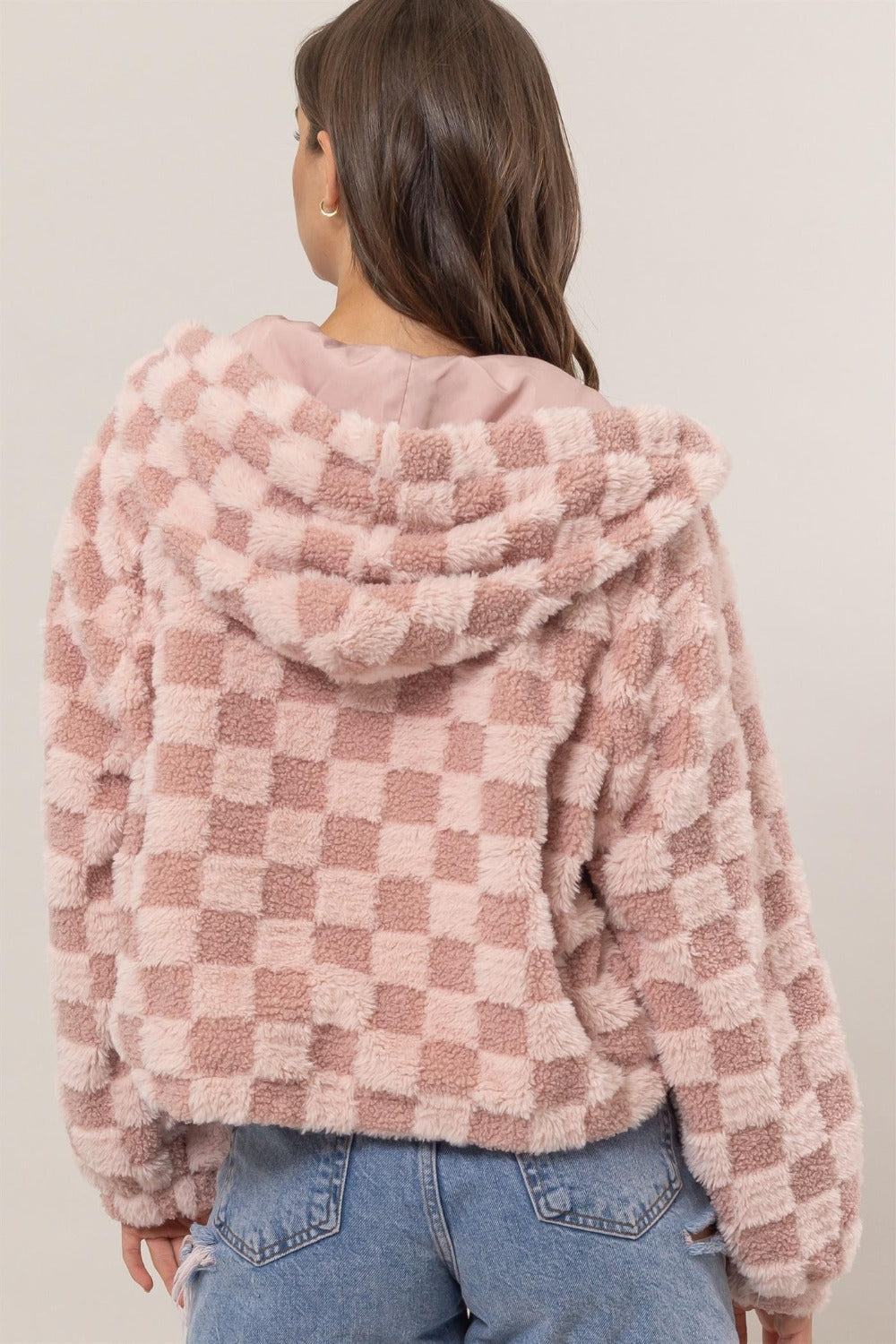 Silvia | Checked Sherpa zip hoodie jacket