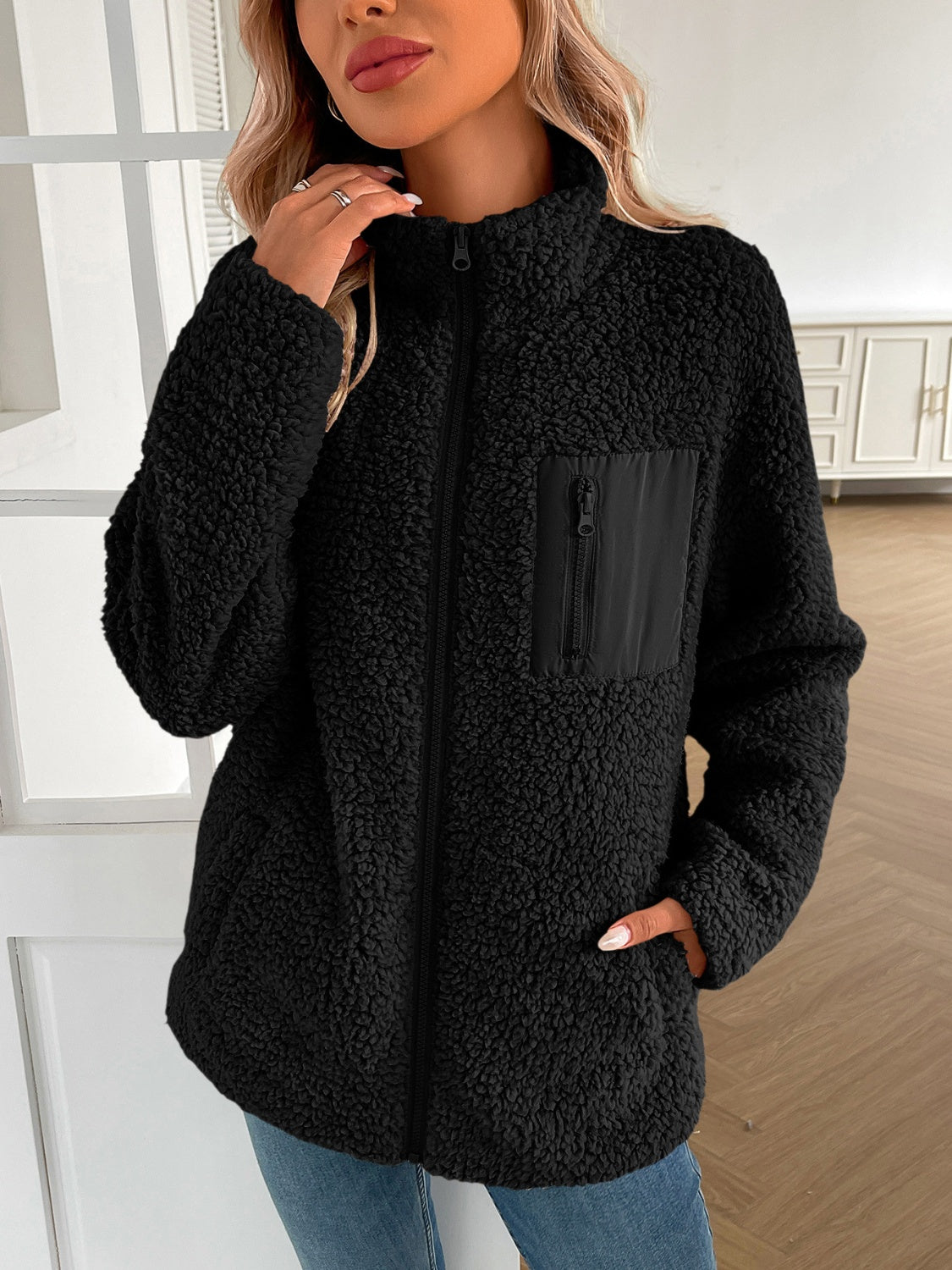 Camila | Ivy Lane fluffy jacket with long sleeves and zip