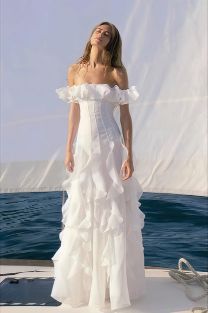 Sweet Off Shoulder Ruffle Tiered Reception Dress