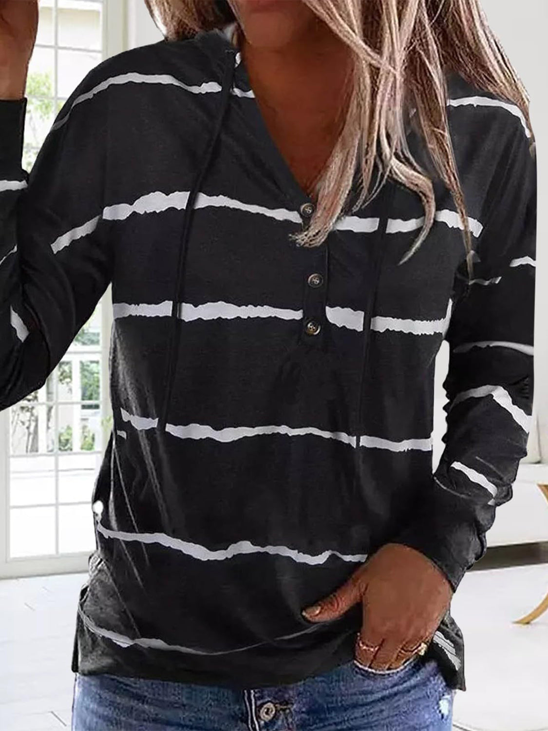 Klara | Striped drawstring hoodie with long sleeves