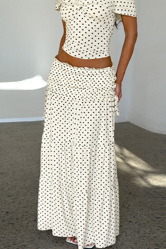 Polka Dot Strapless Side Bow Maxi Skirt Set