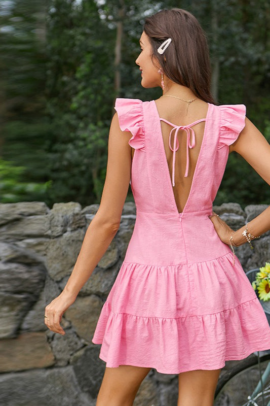 Backless High Waist Ruffle Cocktail Dress
