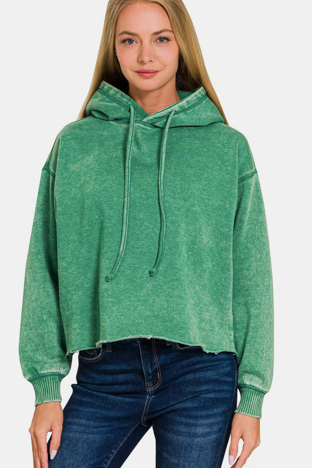 Hilda | Cropped acid wash fleece hoodie