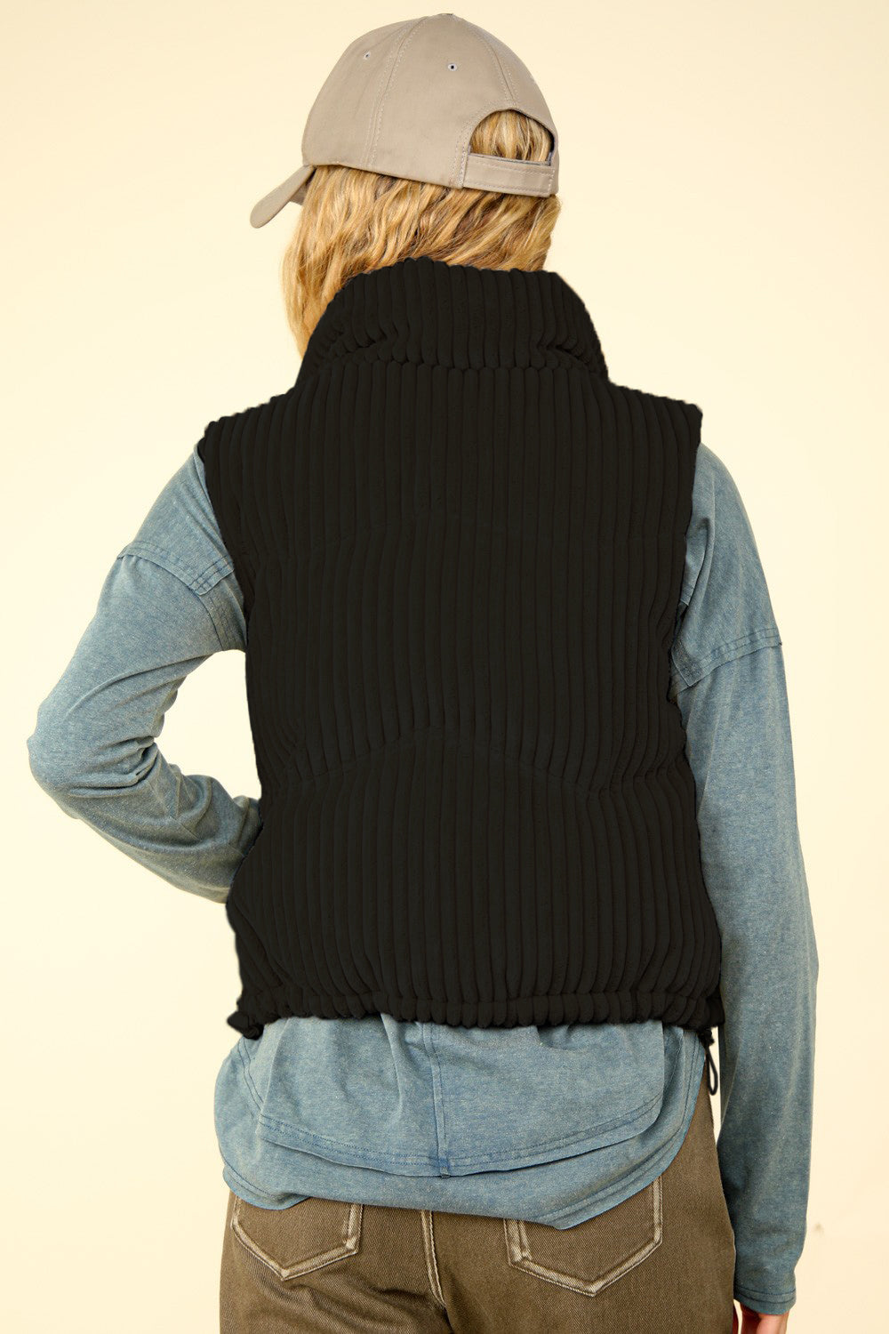 Emilie | Padded corduroy puffer vest with zipper
