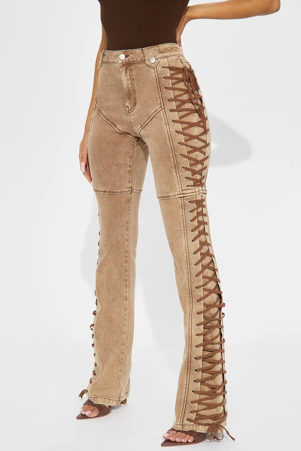 Drawstring Lace-Up Denim Jeans