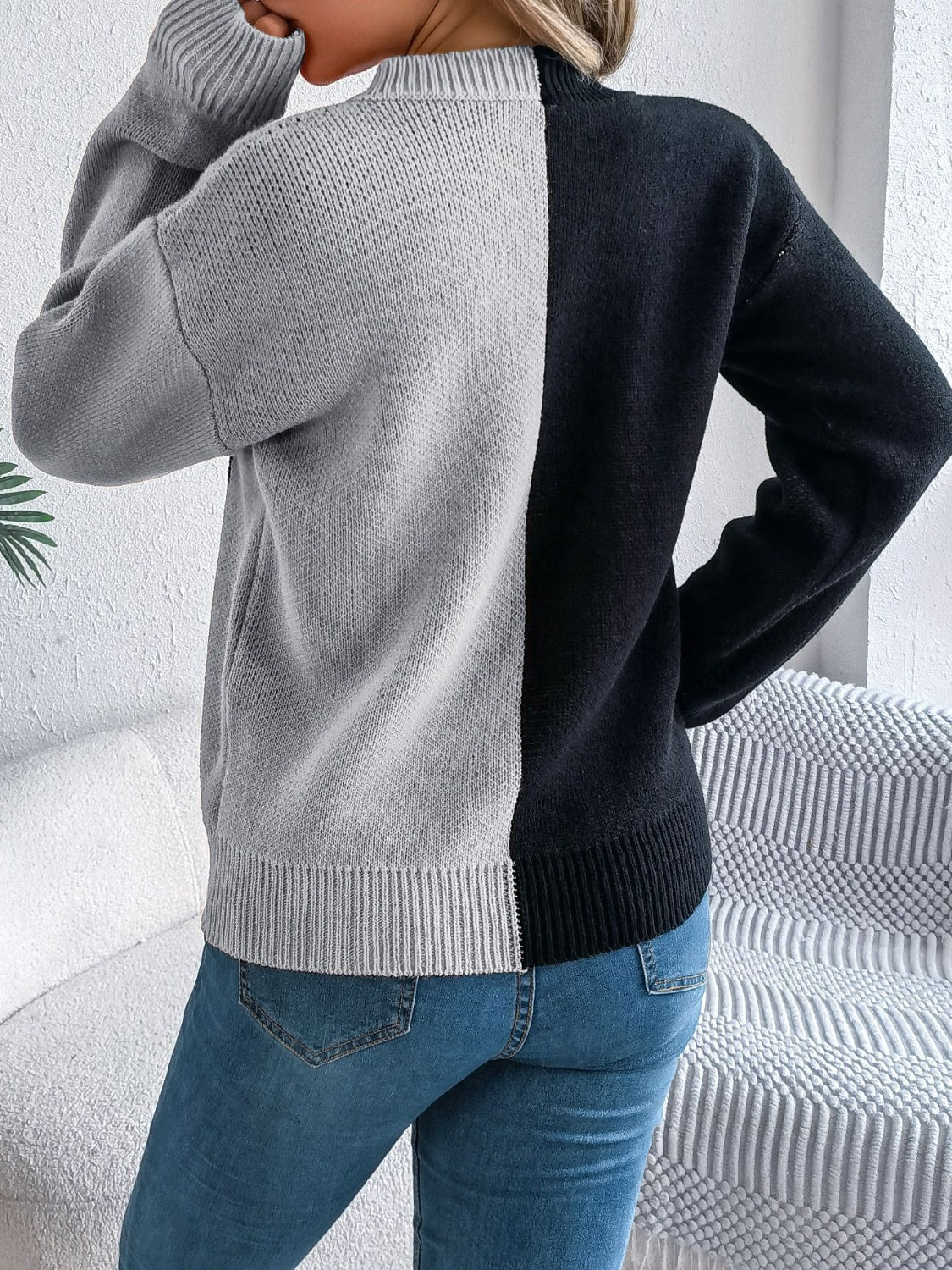 Ana | Contrasting long-sleeved sweater with a crew neck