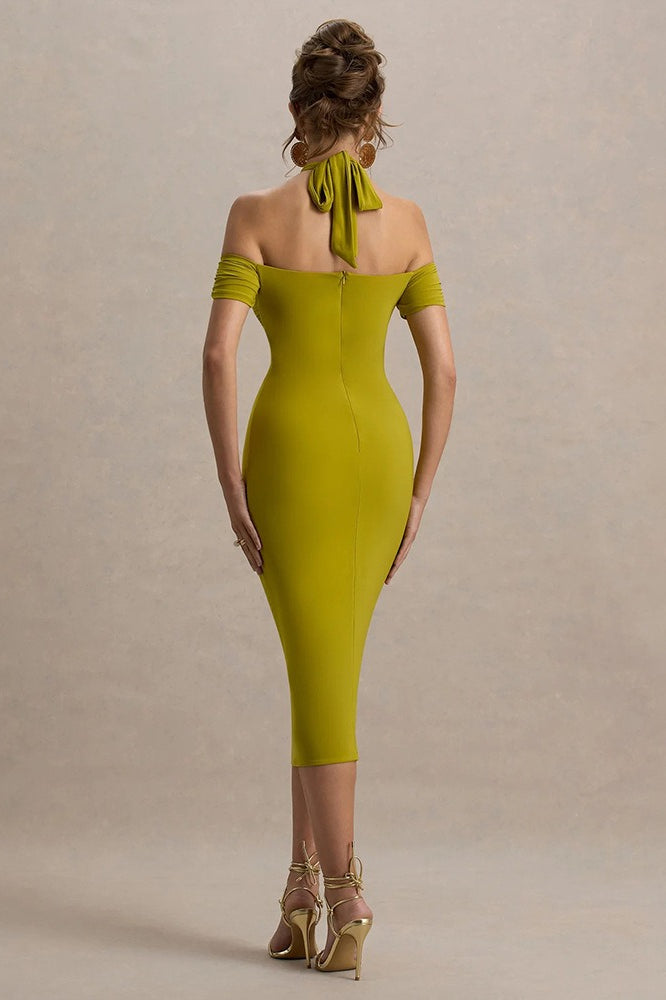 Sexy Backless Halter Bodycon Midi Dress